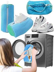 1pc/2pcs Mesh Laundry Shoe Wash Bag - Blue Protective Pouch For Washing Machine, Delicate Sneaker Organizer Bag For All Shoe Types And Sizes, Perfect Storage Solution - Multicolor - View 1