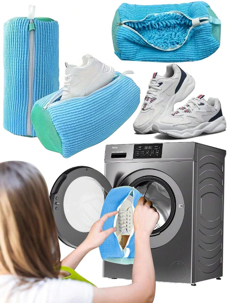 1pc/2pcs Mesh Laundry Shoe Wash Bag - Blue Protective Pouch For Washing Machine, Delicate Sneaker Organizer Bag For All Shoe Types And Sizes, Perfect Storage Solution - Multicolor - View 1