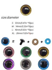 10pcs Of Doll Shining Eyes, 12-26mm Black Plastic Swinging Activity Eyes With Washers - Perfect For Teddy Bears, Puppets And DIY Crafts, Colorful Needle Eye