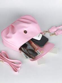 Bolsa de Ombro Feminina de Cor Sólida, Bolsa Transversal PU com Laço Decorativo Fofo, Adequada para Presentes, Transporte Diário, Escola, Mini Bolsa para Telefone, Bolsa Plissada