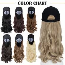 16inch/40cm Baseball Cap With Curly Hair Extensions Hat Wig Hairstyle For Women Adjustable Hat With Synthetic Wig Attached Long Wavy Hair Black Baseball Cap Hat Wig Easy Wear Blonde Brown Black Removable Hairpiece Halloween Christmas Party Daily Use - 彩色 - 查看 4