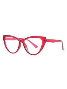 1 Pair Women's Burgundy Cat Eye PC Frame Plain Retro Fashion Office Simple Style Non-Prescription Glasses - Burgundy - View 6