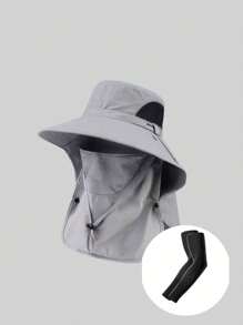 1 Piece Unisex Solid Color Sun Protection Neck Cover Outdoor Wide Brim Bucket Hat For Hiking, Fishing, Vacation, Suitable For Daily Outdoor Activities