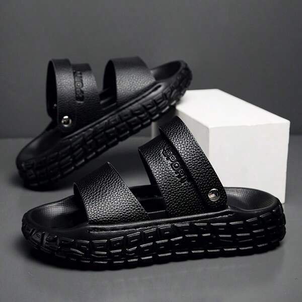 Men's Summer Slippers, Dual-Use Sandals, Fashion Thick-Soled Black Slides, Beach Shoes