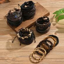6pcs/Set Assorted Men's Leather Braided Bracelet