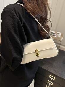 女士复古仿皮翻盖装饰腋下单肩包，适合约会、外出、聚会等场合 - 白色 - 查看 4