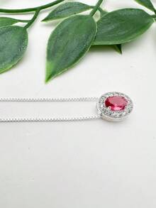 Oval Semi-Jewelry Necklace For Women With Zirconia Plated In 925 Silver - 紅色 - 查看 3