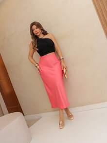 YING ZI Elegant Mode Long Formal Skirt - 珊瑚粉 - 查看 5