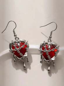 2 peças brincos com pingente de coração vermelho e preto, estilo gótico punk rock, para mulheres, moda criativa, estética grunge, joias Y2K, acessórios EMO, presente de dia dos namorados