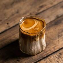 A Tree Stump Design Coffee Cup, 300ml Glass Cup, Large Wide Mouth Transparent Glass Teacup, Beautiful Striped Glassware For Coffee, Tea, Desserts, And Beverages