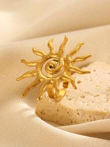 1 件不锈钢向日葵戒指，时尚复古风格女士珠宝配饰，适合日常、派对和活动佩戴 - 金黃色 - 查看 2