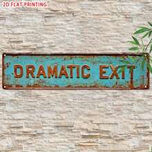 2D Plano, Padrão Plano 2D, 1 peça, Placa de Metal com Letreiro Vintage "Drama Exit", Placa de Rua Divertida, Decoração de Casa, Decoração de Quarto, Decoração de Parede, Decoração de Restaurante, Decoração de Bar, Decoração de Café, Decoração de Garagem, Decoração Rústica, 10,16 x 40,64 cm, 2D Plano