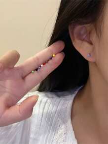 9Pcs/Set Multi-Color Pearl & Zirconia Stud Earrings Set, Simple Korean Style Earrings Accessories For Women