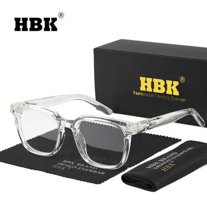 HBK 1副男士休闲光学眼镜，方形镜框，TR90材质，镜腿厚度适中，设计独特，时尚现代，透明镜片，男女皆宜，适合日常佩戴和节日送礼，包装齐全。