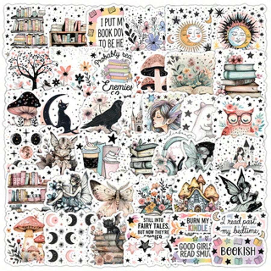 50Pcs Letter Stickers Reading Stickers Book Stickers Sun Stickers Aesthetic Stickers Cartoon Stickers Reward Stickers Vinyl Waterproof Stickers Aesthetic Laptop Sticker Pack Skateboard Stickers Water Bottle Stickers Notebook Stickers