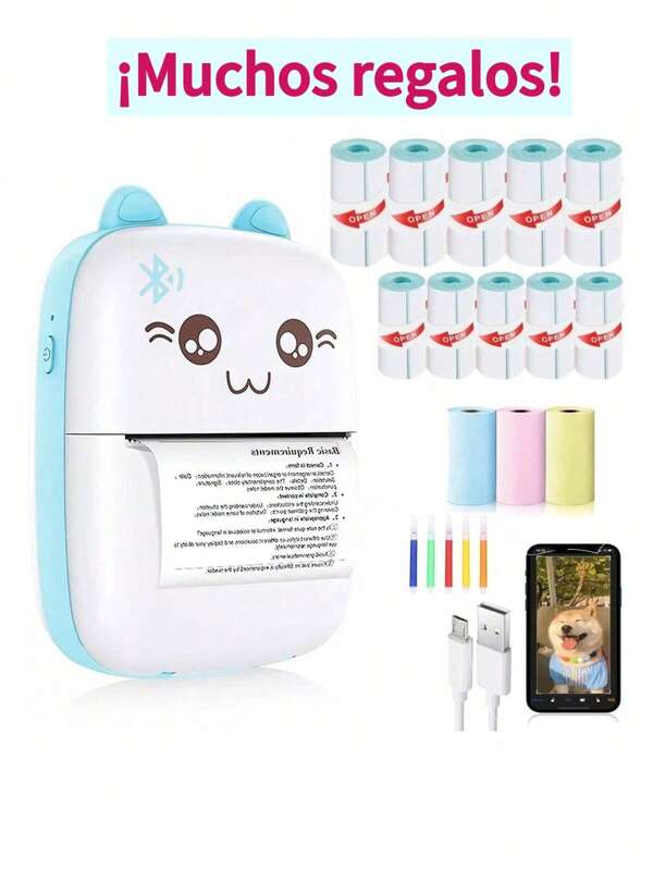 Mini Impresora Portátil Térmica Portátil Para Ios/android +10 rollos de papel de impresión blanco y 3 rollos de papel de impresión a color, Mini Impresora Portátil De Bolsillo Para Fotos Sin Tinta Con Papel Térmico De 57 Mm, Adhesivo, Transferencia De Papel Inalámbrica Bt, Máquina De Impresión Android Ios 200 Ppp, No es necesario comprar papel de impresión adicional