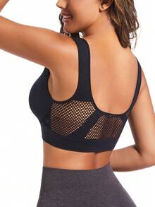EssElegance Wireless Lightly Padded High Support Sports Bra With Breathable Mesh, Suitable For Yoga, Running And Workout