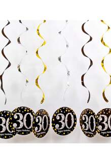 6pcs/1set Black Rose Gold PVC Spiral Hanging Ornaments For 18th/21th/30th/40th/50th/60th/70th Birthday Decorations Party Background Decoration Supplies