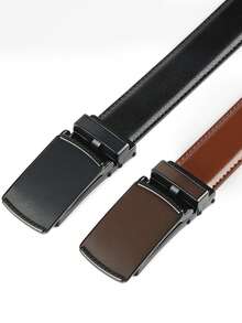 1/2pcs Men's Genuine Leather Ratchet Belt With Automatic Alloy Buckle - Business Style, Micro-Adjustable 1 2/6" For Dress Pants, Second Layer Cowhide - DL84DP85 - View 4