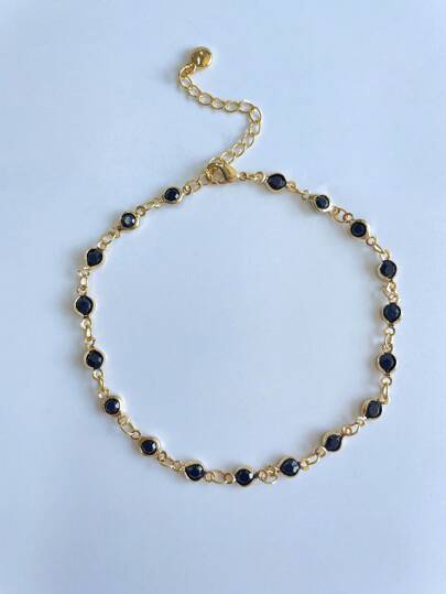 قطعة واحدة سوار كاحل بسلسلة مطلية بالذهب عيار 18 قيراط مزين بالزركون الملون