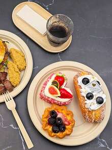 100% Bamboo Fiber 3-Compartment Disposable Plates, Available In 9"/7"/9", Sturdy And Durable, Microwave , Natural Unbleached Brown Color, PFAS-Free, Water And Oil Resistant Bamboo Fiber Disposable Plates - Beige - View 8