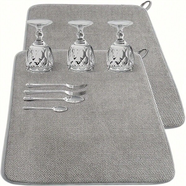 1pc Kitchen Dish Drying Mat, Super Absorbent Microfiber, Countertop Pad, Non-Slip & Heat Resistant, Draining Mat, Cabinet Liner, Bathroom Rug