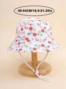 1pc Baby Cartoon Ditsy Floral & Animal Print Sun Hat, Windproof Bucket Hat For Kids, Spring/Summer - Pink - View 2