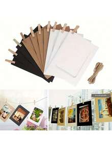21pcs/Set Bingkai Foto Kertas Kraft Retro, Bendera dan Spanduk Dekorasi Rumah dengan Klip Benang, Klip dan Tali Rami, Cocok untuk Pernikahan, Ulang Tahun Pernikahan, Ulang Tahun, Pesta Festival, Dekorasi Rumah (10 Bingkai Foto + 10 Klip + 1 Tali Rami) - MultiWarna - View 6