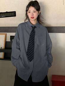 女士条纹长袖衬衫（不带领带）