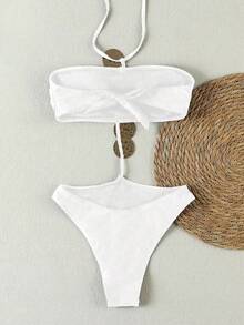 优雅女士连体泳衣 - 金属亮片和镂空领口设计，尽显高贵气质，是春夏、女士度假、海滩旅行、节日庆典、派对、海滩活动和日常休闲穿着的理想之选。 - 白色 - 查看 5