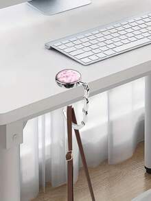 复古樱花手提包挂钩 - 粉色樱花桌夹带金属扣，便携式折叠式，适用于餐厅、酒吧和家居装饰，是送给女性的独特礼物 - 粉色 - 查看 6