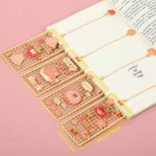 1 件草莓兔主题书签，精致可爱卡通风格流苏镂空金属艺术书签，笔记本页夹，学生创意礼物，读者学校用品，返校 - 彩色 - 查看 11