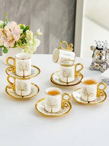 Ceramic Coffee Cup & Saucer Set, Mug & Glass Mug Set, For Afternoon Tea - White - View 15