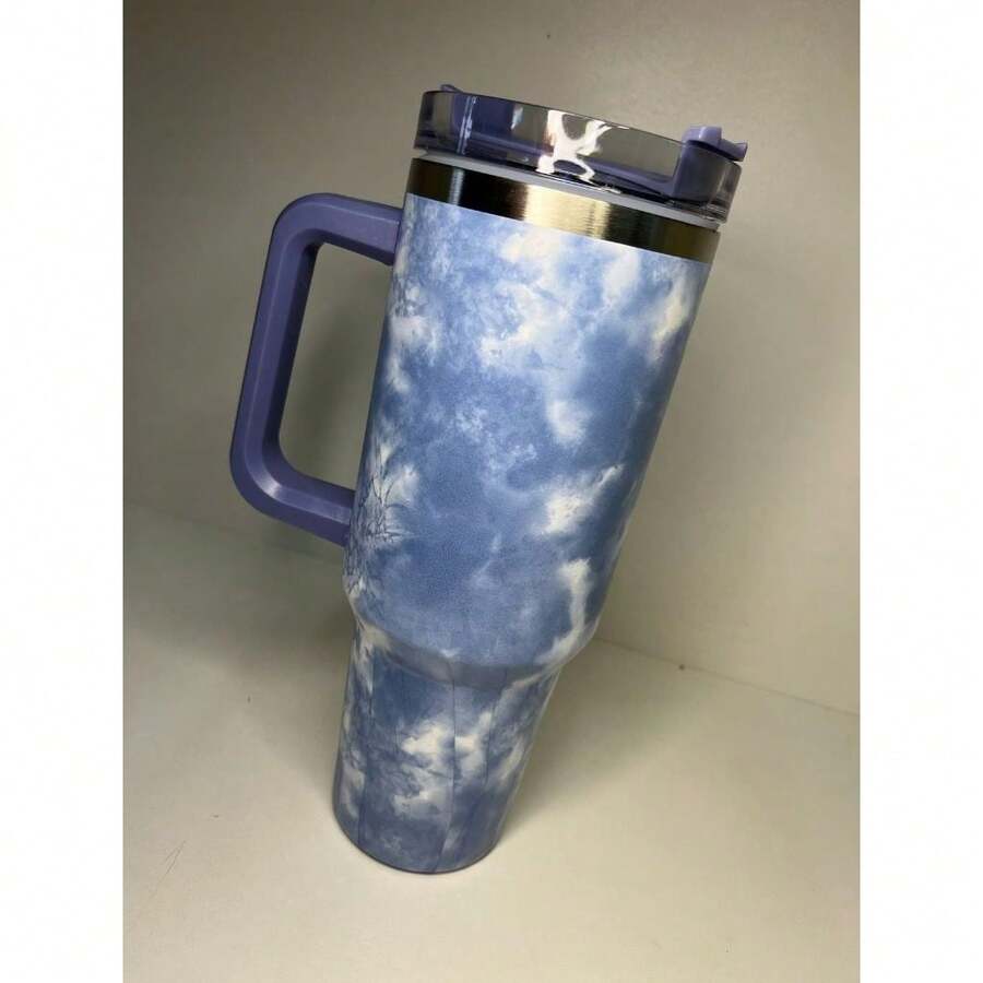 Stainless Steel Thermal Cup 1200 Ml With Handle And Straw Designs: CLOUDS MARBLE AND GLITHER - 藍色 - 查看 1