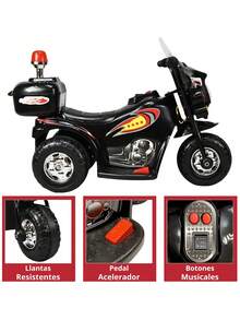 Joykoo Moto Montable Eléctrica para Niños con Luces y Sonido Bateria Recargable de 6v - Negro - Ver 5