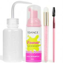 Lash Shampoo Kit Eyelash Extension Cleanser 60ml + Rinse Bottle + Brushes Eyelash Shampoo For Lash Extensions Natural Lashes Profional Home Use Lash Shampoo Kit - Pink - View 1