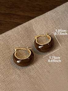 1 Pair Elegant Brown Oil Drop Simple Hoop Earrings, Suitable For Women's Daily, Commute, Holiday, And Date Wear In Autumn/Winter - Brown - View 3