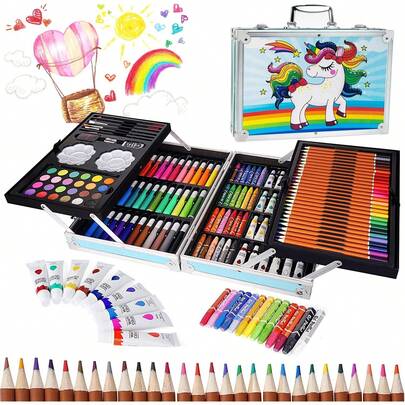 Kit De Dibujo, Set De Arte Profesional 145 Pcs,Kit De Arte Profesional Plegable, Regalo Para NiñOs, Suministros De Arte Escolar, Estudiantes, Principiantes Y Artistas(Rosa)