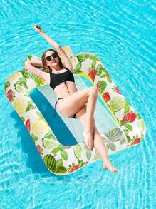 1 buc. Rând plutitor gonflabil cu imprimeu de frunze de fructe pătrate de vară, canapea gonflabilă cu spătar pentru adulți din PVC, placă plutitoare gonflabilă pentru piscină, pat plutitor gonflabil pentru piscină distractivă, scaun plutitor gonflabil pliabil, produse de agrement și divertisment acvatic pentru petreceri de carnaval la piscină, potrivit pentru petreceri la piscină, lac, râu, vacanță la mare, alegere ideală pentru sporturi de agrement acvatic, articole esențiale pentru plajă, accesorii pentru plajă