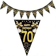 1 件生日快乐纸质横幅 18 21 30 40 50 60 70 80 90 岁生日派对装饰成人黑金周年派对用品拍照道具 - 彩色 - 查看 9