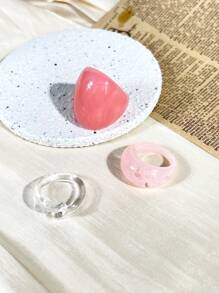 3pcs Delicate Pink Vintage Personalized Transparent Geometric Rings Set, Versatile Daily Wear, Suitable As Gift For Friends