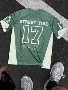 男式网眼撞色运动短袖足球球衣款式 T 恤，运动服