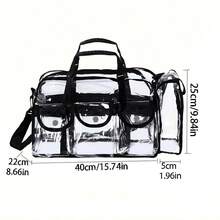 1pc Professional Large Capacity Transparent Cosmetic Storage Bag, High-Quality Cosmetic Bag With 6 External Pockets And Adjustable Shoulder Straps, Suitable For Nail Technicians And Artists To Go Out And Play On The Beach, Easy To Travel