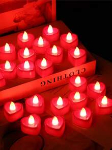 24/12pcs Red Flameless Romantic LED Candles, Heart-Shaped Candle Lights, Suitable For Festivals, Weddings, Birthdays, Valentine's Day, New Year, Anniversary Decorations, Yard Decorations, Garden Decorations