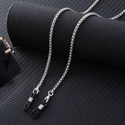 1pc Minimalist Stainless Steel Long Fashion Hip Hop Eyeglass Chain Necklace, Men's Silver-Gray Metal Glasses Chain, Minimalist Chic Personalized Thin Durable Face Mask/Glasses Retainer Chain, Classic 29.5" Collar Necklace, Handmade Exquisite Eyewear Accessory