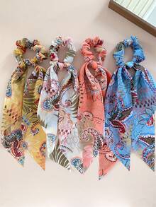 4 件/8 件优雅花卉雪纺发圈，柔软面料优雅女士发饰，适合马尾辫、发髻发型、日常佩戴、波西米亚优雅