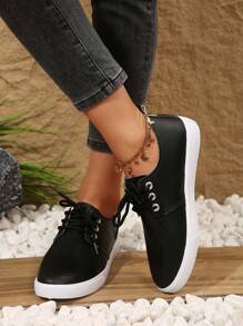 1 Pair Women's Fashion Casual Flat Slip-On Shoes, Solid Color PU Low-Top, Suitable For School, Vacation, Home, Outdoor, Commute, All Seasons Versatile Leisure Sports Shoes