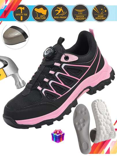 Dian Sen Free 1 Pair High Elasticity Latex Insoles Worth Three Dollars,Women Safety Trainer Sports Steel Toe Shoes Safety Work Shoes Lightweight Versatile For All Seasons,Women Steel Toe Trainer Safety Shoes For Outdoor,Hiking,Gardening,Indestructible Shoes Work Shoes Sport Safety Sneakers Anti-Slip Durable Anti-Puncture Anti-Smash Cushion Sole Workers Sneakers Shoes Men Trainers Running Shoes Summer Durable Rubber Outsole Gift