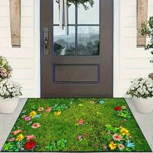 1 pieza Felpudo de bienvenida de terciopelo con flores, verde con flores multicolor, respaldo antideslizante, poliéster lavable a máquina, decoración polivalente para entrada, dormitorio, cocina, puertas del baño, felpudo de bienvenida al aire libre | Acento de piso vibrante | Felpudo de textura suave, felpudo de entrada al aire libre