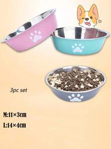 3pcs Set Stainless Steel Non-Slip Pet Bowls, Dog Food Water Bowls For Medium/Small Pets - Multicolor - View 9